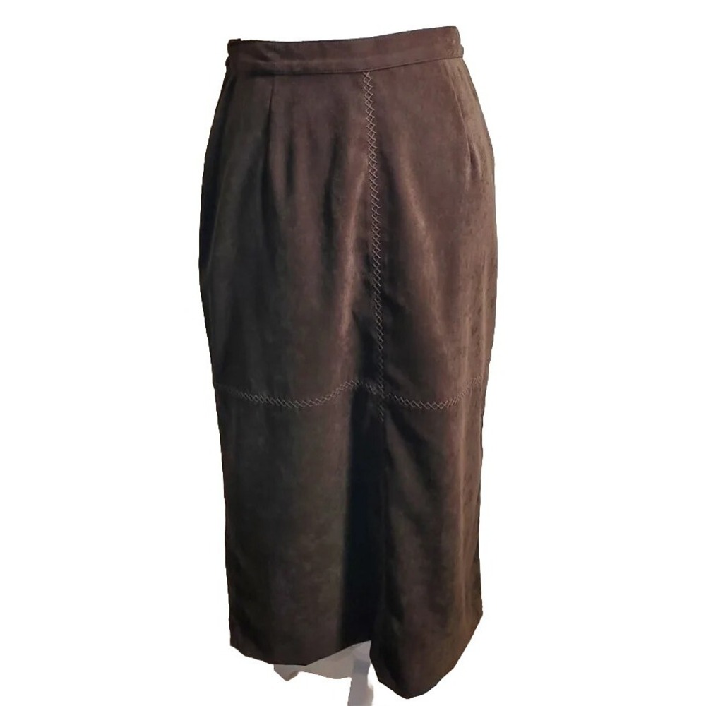 Women's faux suede long skirt Westbound, Brown‎ Sz 6P Western-core Cowgirl